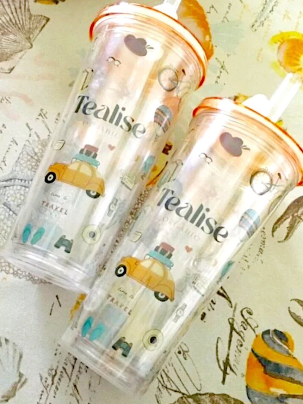 Two Boba Tea Double Wall Insulated Tumblers With Resealable Lid Plug 24 Oz